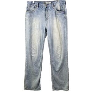 BKE Seth Straight Leg Jeans Distressed Light Wash Men's Size 34L Blue Loose Fit